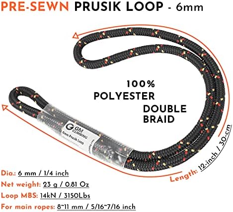 GM CLIMBING 6mm Prusik Cord Pre-Sewn 12in Prusik Loop for Climbing Arborist Rescue Mountaineering General Outdoor Use - Image 2