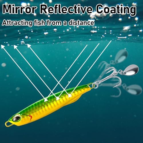 Dr.Fish 3 Pack Jigging Spoons Metal Casting Jigs Bladed Treble Hooks Saltwater Casting Spoons Surf Fishing Trolling Lures Vertical Diamond Jigs Mackerel Striper Bluefish Lures - Image 4