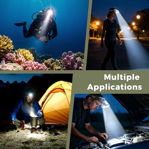 Rechargeable Diving Headlamp, 4 Modes Headlight with Battery Level Indicator,10H Runtime Dual Switch Scuba Dive Light with Battery & USB Charger Cable - Image 3