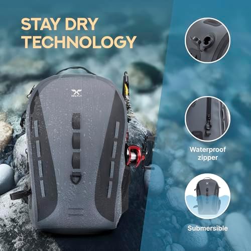 Xelfly Waterproof Fishing Backpack G2 with Rod Holder, Inflatable Air Valve, Padded Waist Straps & Gear Loops - Submersible Zipper, Rugged Top Handle, Adjustable Attachments (Gray) - Image 2