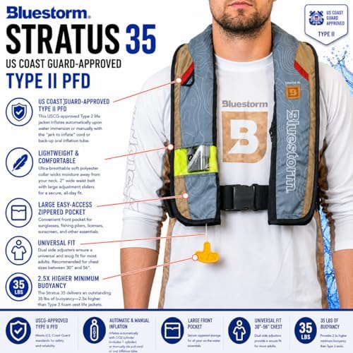BLUESTORM Stratus 35 Inflatable Life Jacket PFD for Adults | US Coast Guard (USCG) Approved Automatic Self Inflating Life Vest Preserver with Manual Ripcord - Image 3