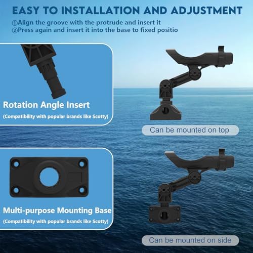 Fishing Rod Holder for Kayak & Boat with Side Deck Mount, 360 Degree Adjustable, Compatible with Spinning, Casting, Fly Reels - Image 6