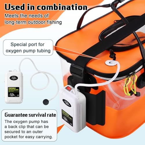 3 Pcs Fishing Bucket, Live Bait Aerator and Fishing Cast Net with Heavy Duty Sinker Foldable Live Bait Bucket Portable Quiet Aerator Fish Transport Container Outdoor EVA Bag - Image 3