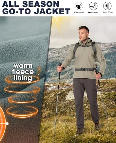 33,000ft Men's Hooded Fleece Lined Rain Shell Jacket Waterproof Lightweight - Image 4