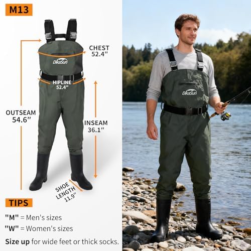 Fishing Waders for Men & Women, Waterproof 2-Ply Nylon/PVC Chest Wader with Boots for Outdoor Sizes 4-13 Bootfoot(Green, M13) - Image 5