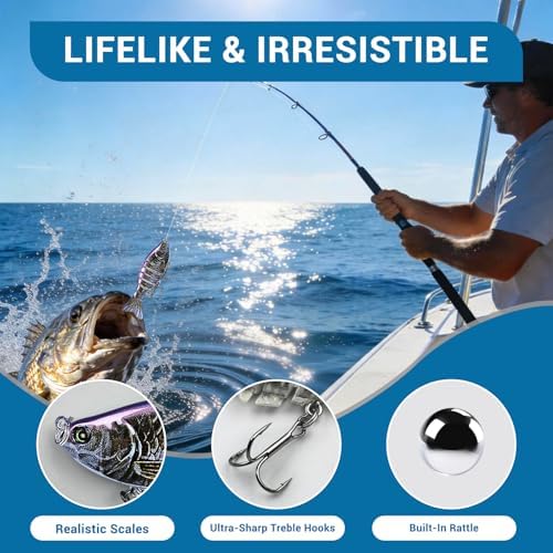 Keenjorika Easy Catch Fishing Lures, 3 Pack Multi-Jointed Swimbaits, Slow-Sinking Bass Fishing Lures, Wiggling, Vibrating & Rattling for More Bites, Hard Baits with Treble Hooks for Bass, Trout, Pike - Image 4