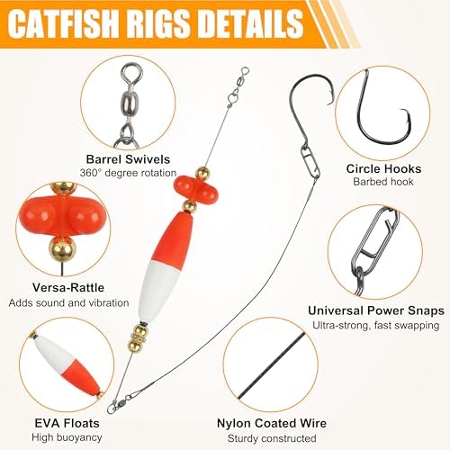 Catfish Rigs Catfish Float Rigs, Catfishing Tackle with Rattles Beads Peg Floats Santee Cooper Rigs for Bank Fishing 6/0 8/0 Circle Hooks - Image 3