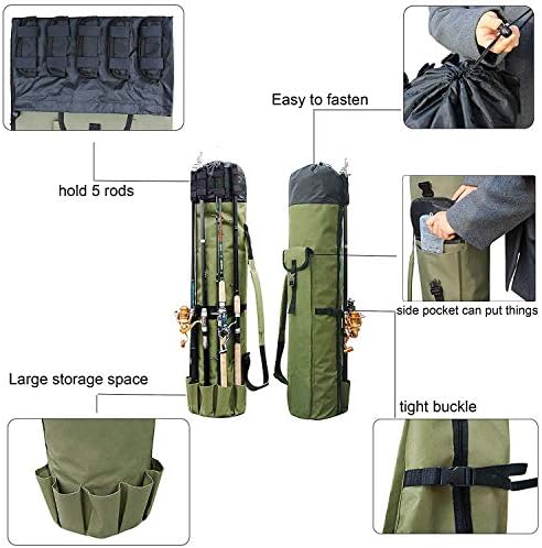 Allnice Durable Canvas Fishing Rod & Reel Organizer Bag Travel Carry Case Bag- Holds 5 Poles & Tackle - Image 2