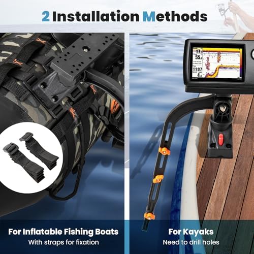 Goplus Fishing Float Tube Accessories, 360° Rotatable Fish Finder Holder w/ Mount Bracket, Rod Rack w/ Storage Basket fit 4 Rod, Accessory Set for Inflatable Boat Kayak - Image 4