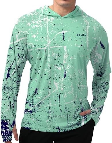 Men's UPF 50+ Sun Protection Hoodie, Long Sleeve Fishing Shirt by WELIGU