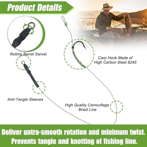 Carp Fishing Hair Rigs Kit Curved Barbed Hooks Rigs with Swivels and Boilies Corn Baits Beads Baiting Needles Tool Carp Fishing Equipment Accessories 72pcs - Image 2