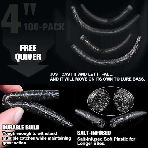 Wacky Worms Soft Plastic for Bass Fishing Lures–100 Pack 4" & 5" Stick Baits Wacky, Texas, Neko & Drop Shot Rigs–Bulk Soft Lure - Image 3