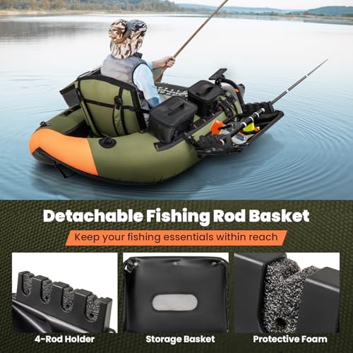 Goplus Inflatable Float Tube, Fishing Belly Boat with Fish Ruler, Pump, Storage Pockets, Adjustable Straps, Fishing Float Tube for Angling, 350LBS Load Capacity - Image 4
