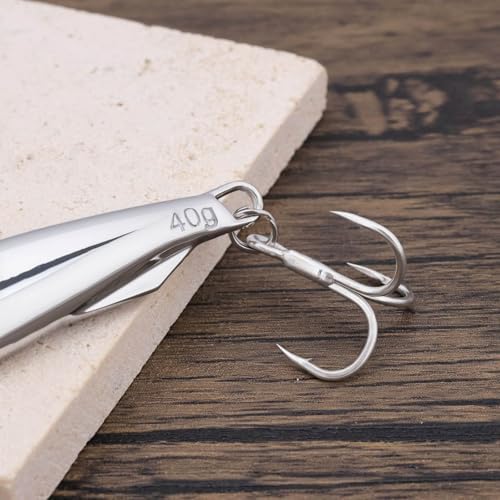 2Pcs 40g Fishing Lure Metal Casting Jig with Trebles Hooks Metal Fishing Lure for Mackerel Cod Bass Sea Freshwater Fishing Chrome - Image 5