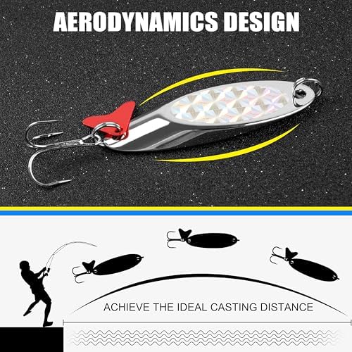 Fishing Spoons Lures, 8pcs Metal Casting Jigging Spoons Silver Trolling Pike Spoon Trout Lures with Treble Hooks for Bass Trout Salmon Pike Walleye Fishing - Image 4