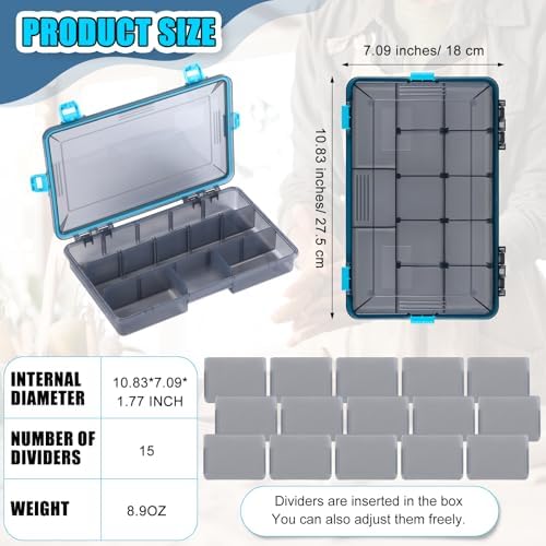 Wonderjune 12 Pack Fishing Tackle Box Waterproof 3600 Tackle Tray, Blue - Image 3