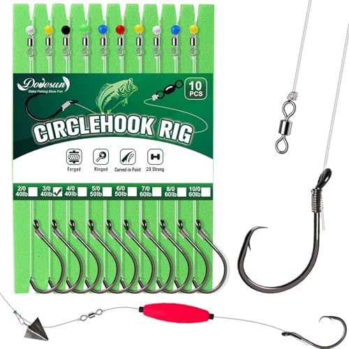 Dovesun 10PCS Pre-Rigged Catfish Rig Circle/Octopus Hooks Rigs for Catfish Offset Circle Fishing Hooks for Saltwater Freshwater 2/0 3/0 4/0 5/0 6/0 7/0 8/0 10/0 by Dovesun