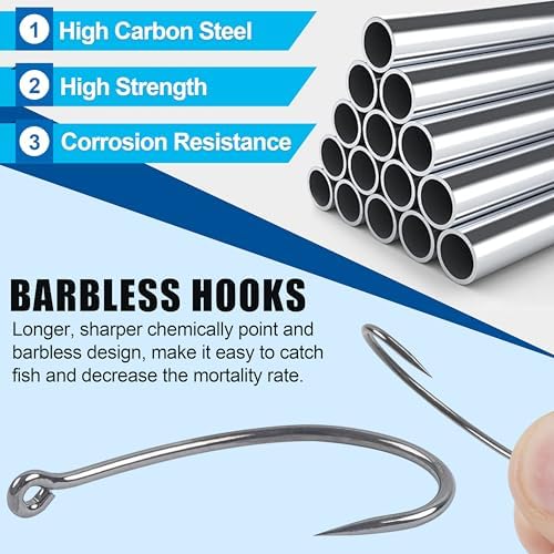 Barbless Fishing Hooks, 120pcs Carp Fishing Hooks Small Sizes Barbless Trout Circle Hooks Curved Shank Fly Tying Hooks for Carp Hair Rig Fishing Tackle Saltwater Freshwater - Image 3