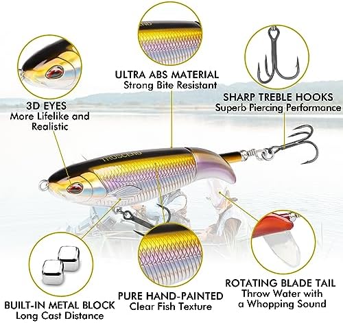 TRUSCEND Top Water Fishing Lures with BKK Hooks, Easy Catch Plopper Lure for Freshwater or Saltwater, Floating Lures for Bass, Pike, Catfish, Surface Wobble PoPobait Bass Baits Fishing Gifts for Men - Image 2