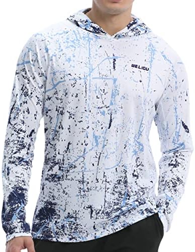 Men's UPF 50+ Sun Protection Hoodie, Long Sleeve Fishing Shirt by WELIGU