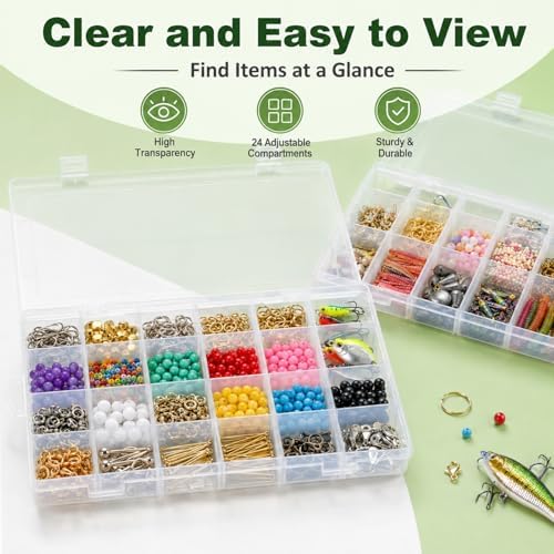 APACALI 4 Pack Large Clear Organizer Box with Dividers, 24 Adjustable Compartments Tackle Box & Bead Organizer for Crafts Small Parts - Image 5