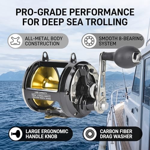 VBESTLIFE TR12000 All Metal Trolling Fishing Reel, 3.4:1 Speed Ratio Carbon Fiber Brake Washer Trolling Reel for Offshore Boat Saltwater Angler - Image 4