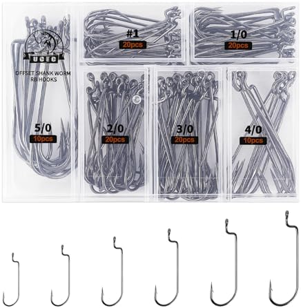 UCEC EWG Fishing Hooks, Offset Worm Hooks for Bass Fishing Hook Texas Rig by UCEC