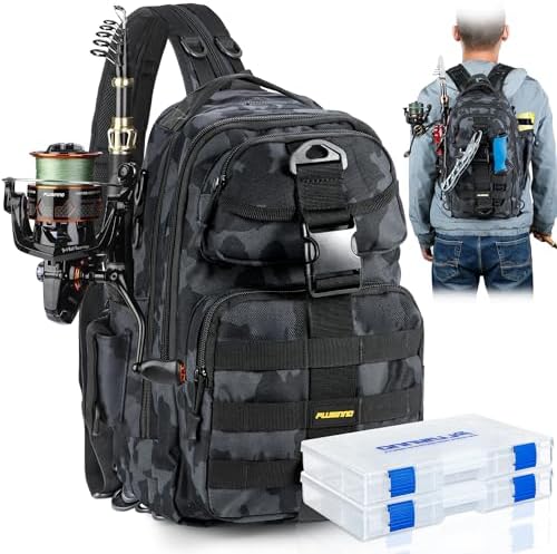 PLUSINNO Fishing Backpack, Fishing gear,Tackle Bag, Water-Resistant Bag with Rod Holder, Ideal Gifts for Men by PLUSINNO
