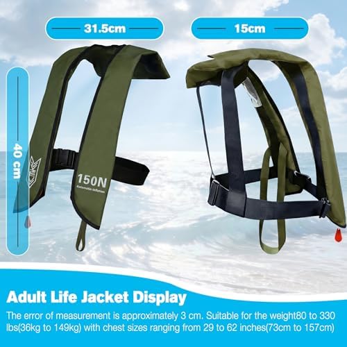 Inflatable Life-Jacket for Adults| Life-Vest with Automatic/Manual Multifunctional Inflation-PFD| Lightweight & Compact Supports up to 300lbs for Kayaking Fishing Boating - Image 5