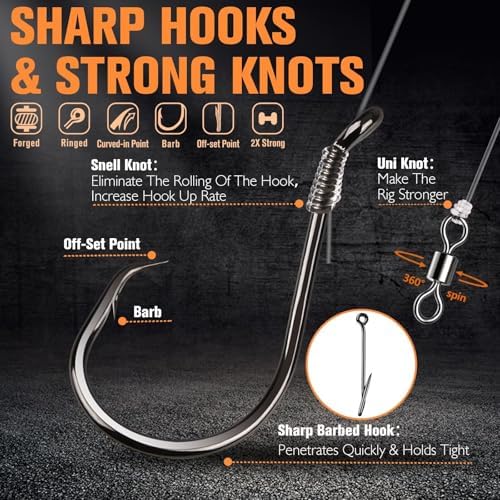 Dovesun 6PCS Catfish Rigs Kit Santee Rig with Catfish Float Rattler Dragging Weights Catfishing Tackle Circle Hook Size 5/0 8/0 Weight Size 2OZ/3OZ/4OZ - Image 3