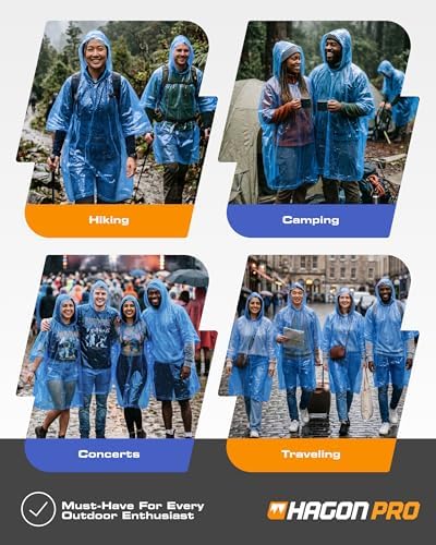 Hagon PRO Disposable Rain Ponchos for Adults, Hooded Poncho, Family 5 Pack - Image 5