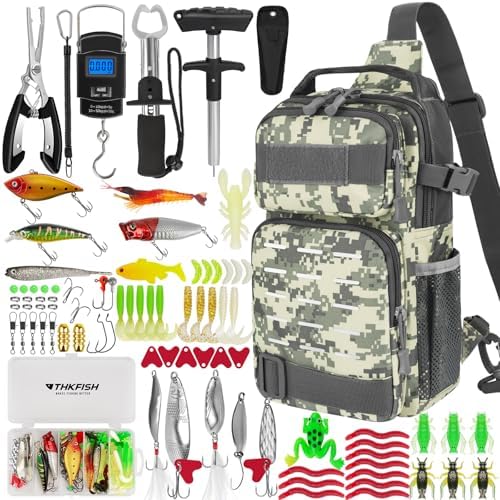 THKFISH Fishing Backpack with Tackle Boxes,Fishing Sling Bag with Gear by THKFISH