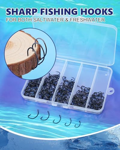 UCEC 190/220/260PCS Barbless Fishing Hooks, Carp Hooks Circle Curve Shank Fly Tying Fishing Hook Tackle Kit for Freshwater Saltwater Hair Rig Trout Size: 2# 4# 6# 8# 10# - Image 6