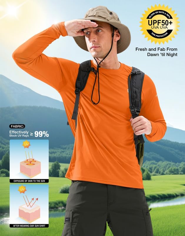 Men's Sun Protection Swim Long Sleeve UPF 50+ Rash Guard Lightweight Shirts - Image 4