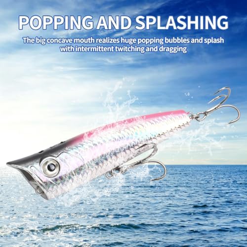 Large Top Water Popper Lure: 2pcs 3D Eyes Tuna Popper Saltwater Fishing Lures for Surf Fishing Gt Tuna Kingfish Large Predator Fish - Image 4