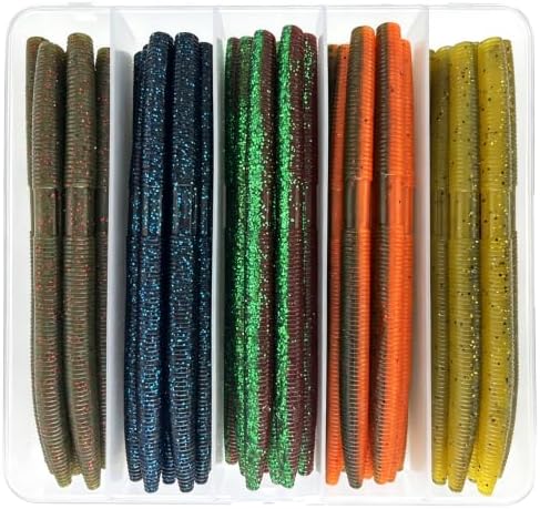 Senko Worms for Bass Fishing: 40PCS 5.5" Wacky Worm Lures Kit with Box | Senkos Soft Plastic Baits for Freshwater Saltwater | Slow-Fluttering Action by LURESMEOW