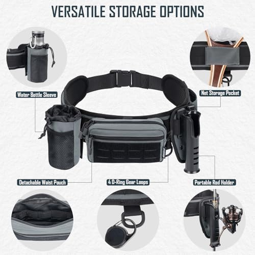 Fishing Wading Belt with Rod Holder & Waist Pack – Adjustable Fishing Belt with Detachable Tackle Bag Fishing Tool Tackle - Image 3