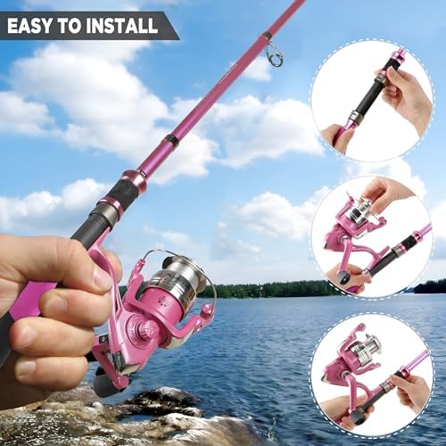 Fishing Rod and Reel Combos, Fishing Gear Gifts for Women with Spinning Reel, Lures, Line, Pink Ladies Telescopic Pole Kit Designed for Girls Adults by PLUSINNO - Image 3