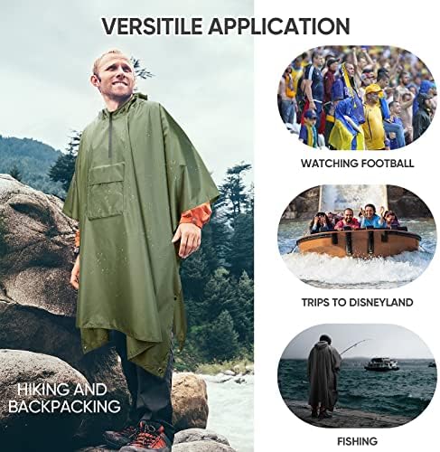 PTEROMY Hooded Rain Poncho for Adults, Reusable Waterproof Raincoat - Image 5