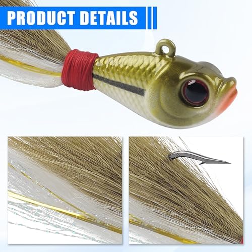 Bucktail Jigs Saltwater Fishing Lures Surf Bucktail Hair Fishing Jigs Swimbait Jig Heads for Freshwater Saltwater Bass Flounder Striper Bluefish Halibut Redfish - Image 3
