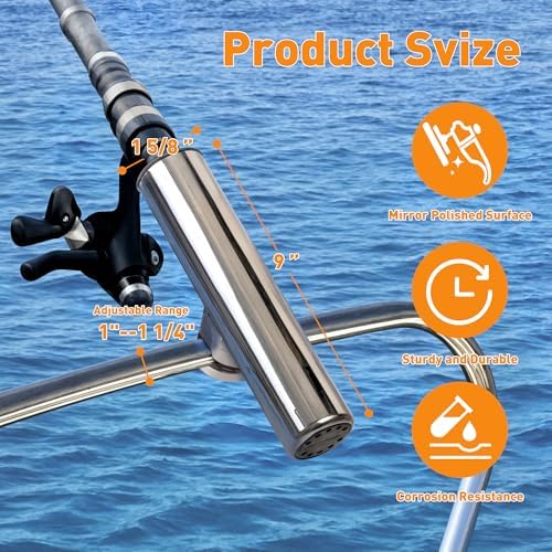 2 Pack Fishing Rod Holders for Boat Rail Mount, Stainless Steel Clamp on Rod Holder for Marine Boat, Fishing Boat, Pontoon, Jon Boat - Image 4