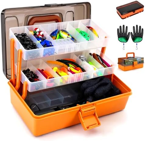 Large 3-Layer Tackle Box with Tackle Included, 417Pcs Fishing Lures Kit by DIGOAKO
