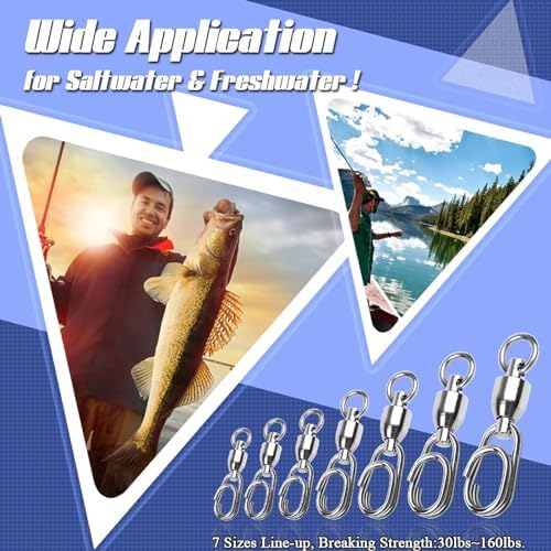 AMYSPORTS High Strength Snap Swivel Stainless Split Rings Fishing Swivel Freshwater Ball Bearing Swivels Fishing Saltwater, 25pcs, 30lbs - Image 5