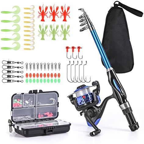Leo Light Weight Kids Fishing Pole Telescopic Fishing Rod and Reel Combos with Full Kits Lure Case and Carry Bag for Youth Fishing and Beginner 130CM (Rod and Reel Combos with Full Kits and Carry Bag) by LEOFISHING