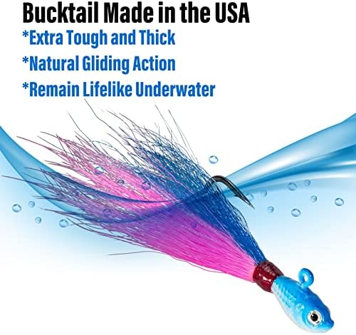 Dr.Fish 3 Pack Bucktail Jig Lure Hair Jig Saltwater Freshwater Lures Surf Fishing Bass Flounder Striper Bluefish Halibut Redfish - Image 6