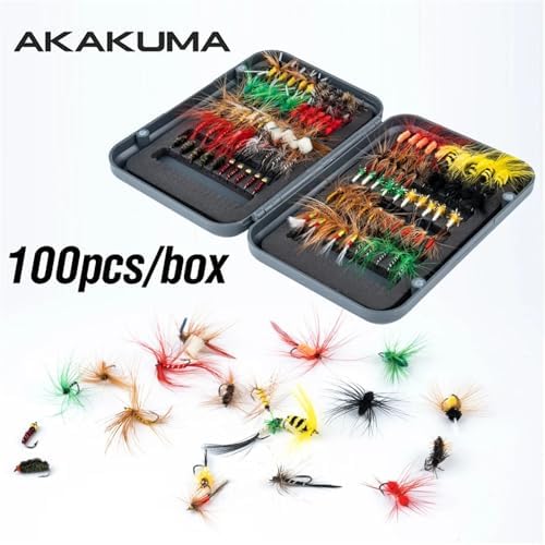 Fly Fishing Lures 100Pcs Fly Fishing Flies Kit with Box Dry Wet Nymphs Streamers Artificial Casting Lures for Bass Trout Salmon - Image 2