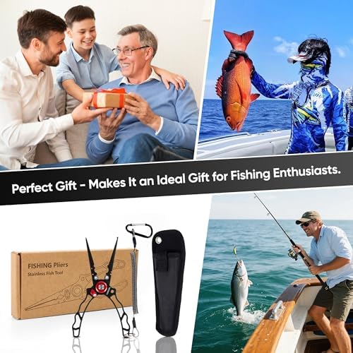 Fishing Pliers with Innovative Ergonomical Handle, Corrosion Saltwater Resistant,Fishing Multitool Hook Remover Braided Fishing Line Cutting, Split Ring with Coiled Lanyard and Sheath - Image 6