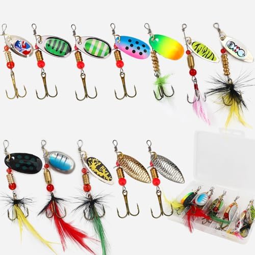 KINGFOREST 10-12-20pcs Fishing Lures Spinnerbait for Bass Trout Salmon Walleye Hard Metal Spinner Baits Kit with Tackle Box - Image 3