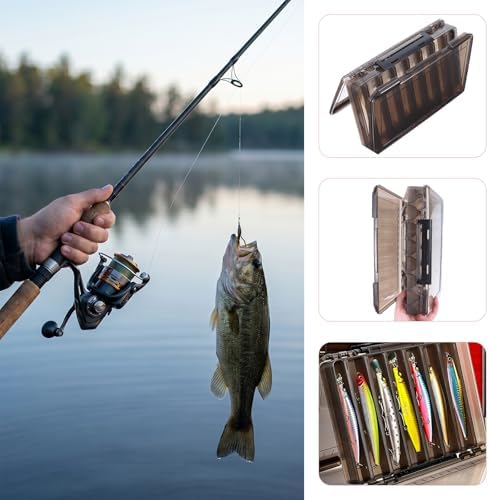 3 Pack Fishing Lure Boxes Tackle Storage Plastic Double Sided Fishing Tackle Organizer with Dividers for Hooks Crankbaits Kayak Boat Freshwater Saltwater Orange Gray Yellow 10.6" × 7.5" × 2.0" - Image 7