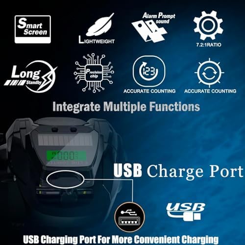 Line Counter Digital Baitcasting Fishing Reel with LCD Display Ultralight Baitcaster Reel, 22-35 Lb Max Drag, 6.3:1/7.2:1 Gear Ratio, Left/Right Hand, for Freshwater & Saltwater - Image 2